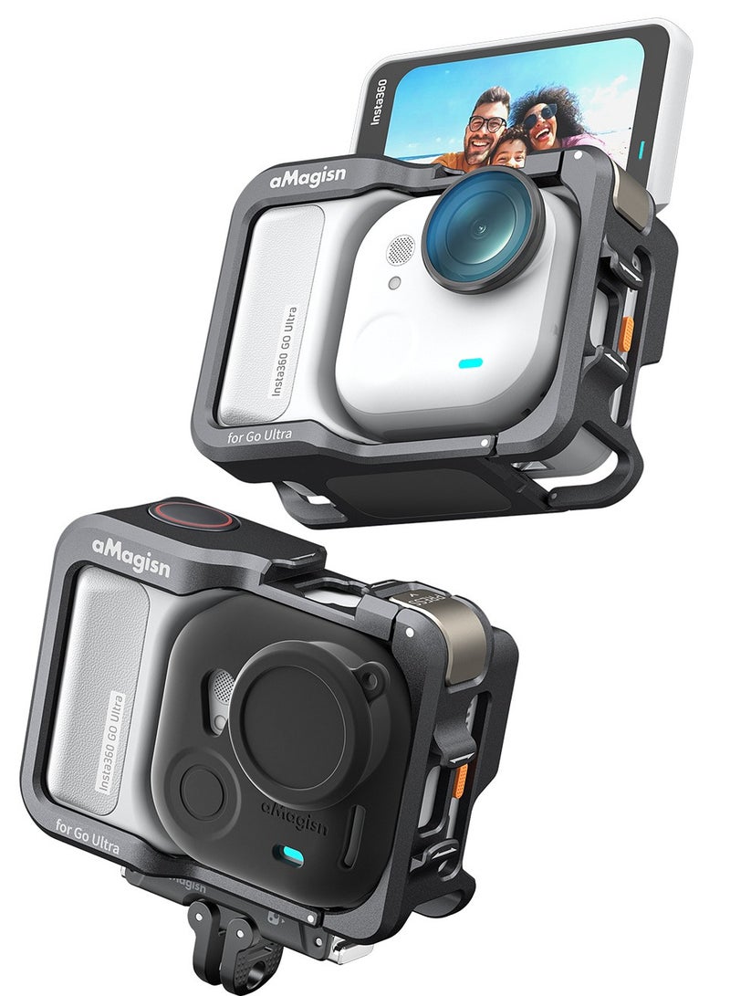 aMagisn Metal Expansion Cage for Insta360 GO Ultra, Quick Release Frame with Dual Cold Shoe & 1/4" Mount, Horizontal & Vertical Shooting Accessory - Image 1